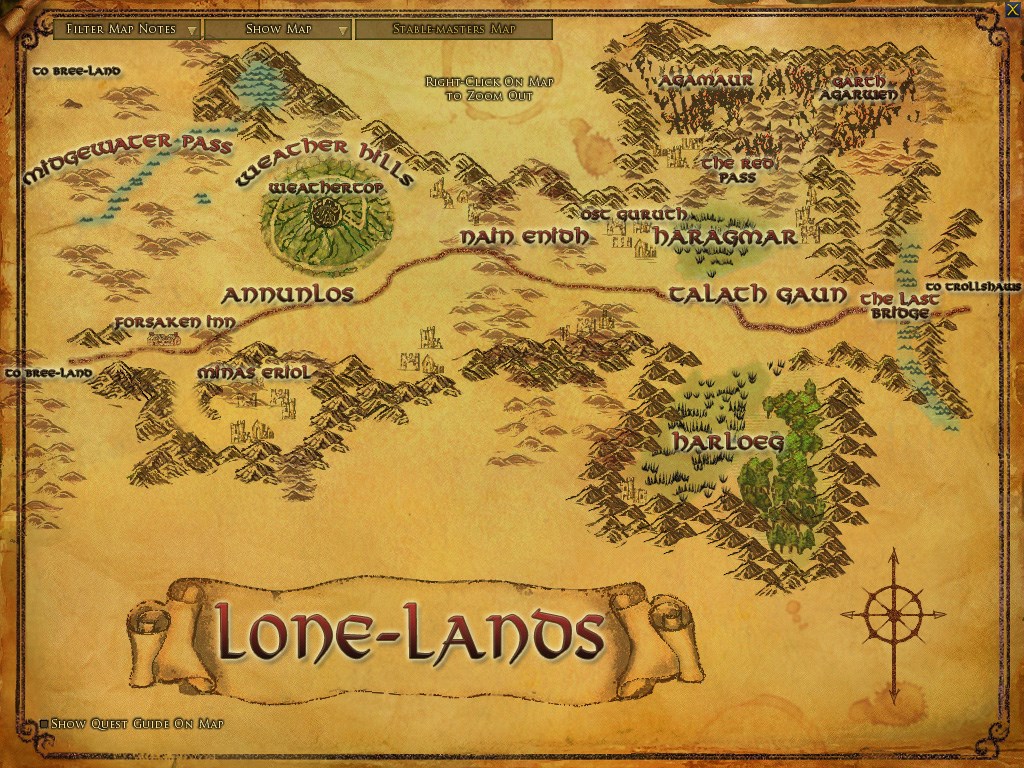 『ロード・オブ・ザ・リングス オンライン』におけるさびし野の地図