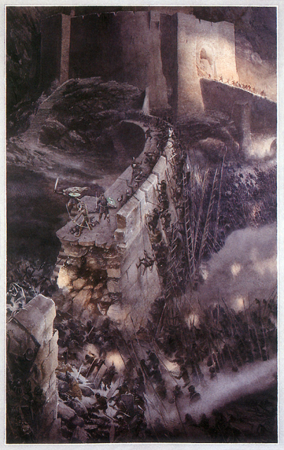 アラン・リー作画による角笛城の合戦